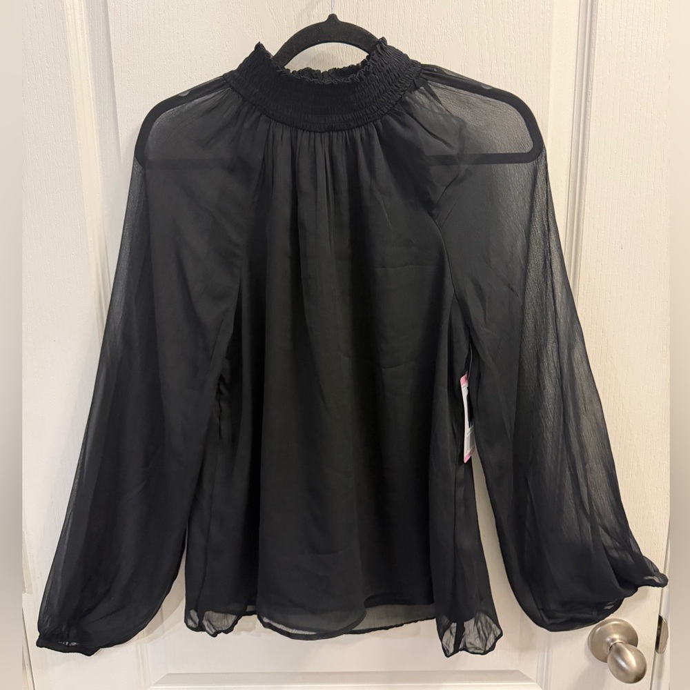 Joie Caviar Black Smocked Long Sleeve Top Size Small NWT